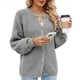 thumbnail image 2 of Suéter de Punto Suave y Grueso de Larga con Botones para Mujer, Cárdigan Informal Holgado con Abertura Frontal para Otoño Gris XL, 2 of 9