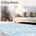 thumbnail image 2 of ODIKA 8'x10' Machine Washable Non-Slip Area Rug, Artistic Swirling Leaves Motif in Serene Pastel Shades High Traffic Rug with Pad, Blue, 566473, 2 of 8