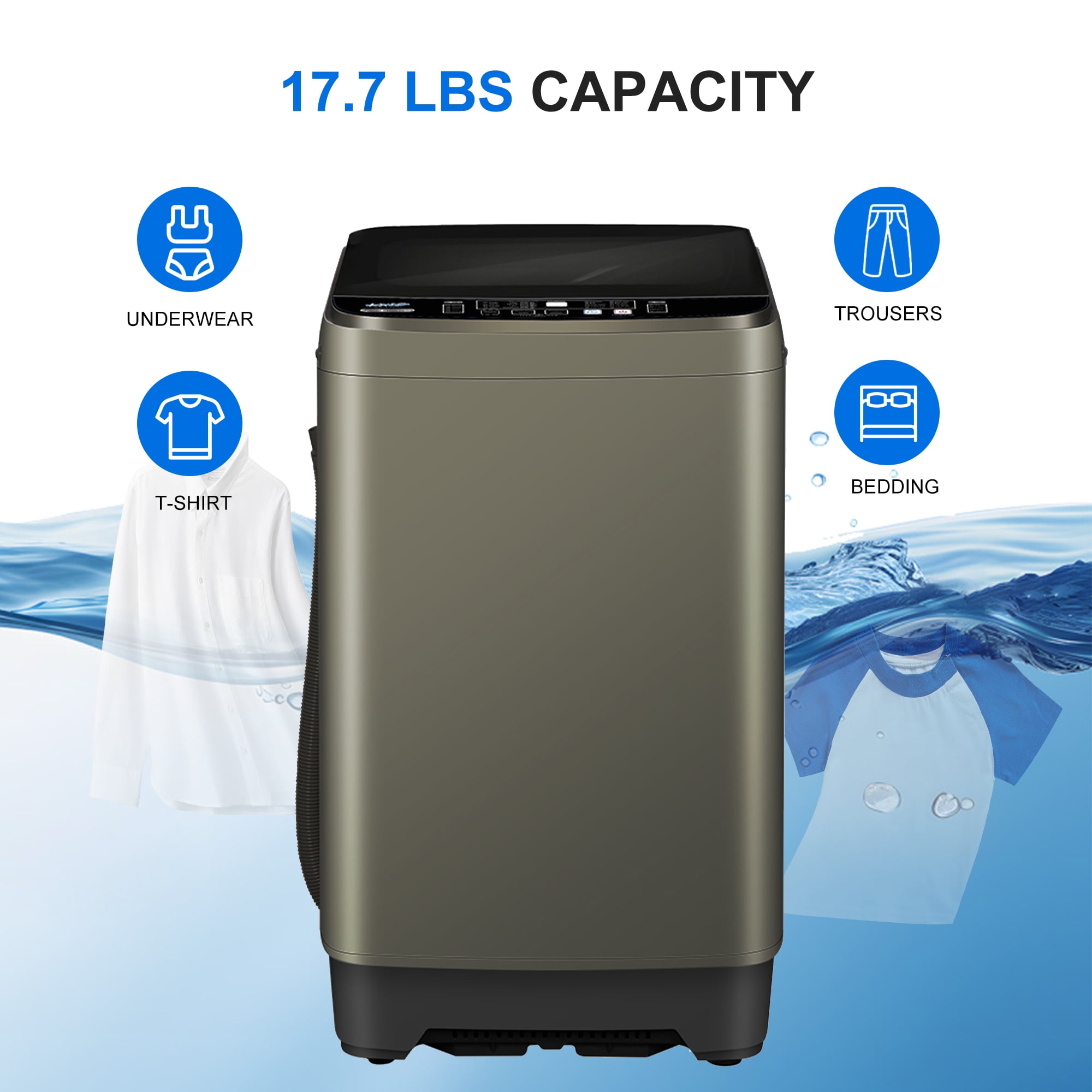 Kcpolre Portable Washing Machine, 17.8 lbs Full-Automatic Small Washing Machine for Apartment, 10 Wash Programs with Drain Hose Dorm Size Portable Washer for Home, College, Gold