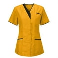 thumbnail image 2 of Womens Nurse Uniforms Summer Solid Color V Neck Plus Size Workwear Shirt Short Sleeve Stretchy T-Shirts with Pockets (Yellow), 2 of 5
