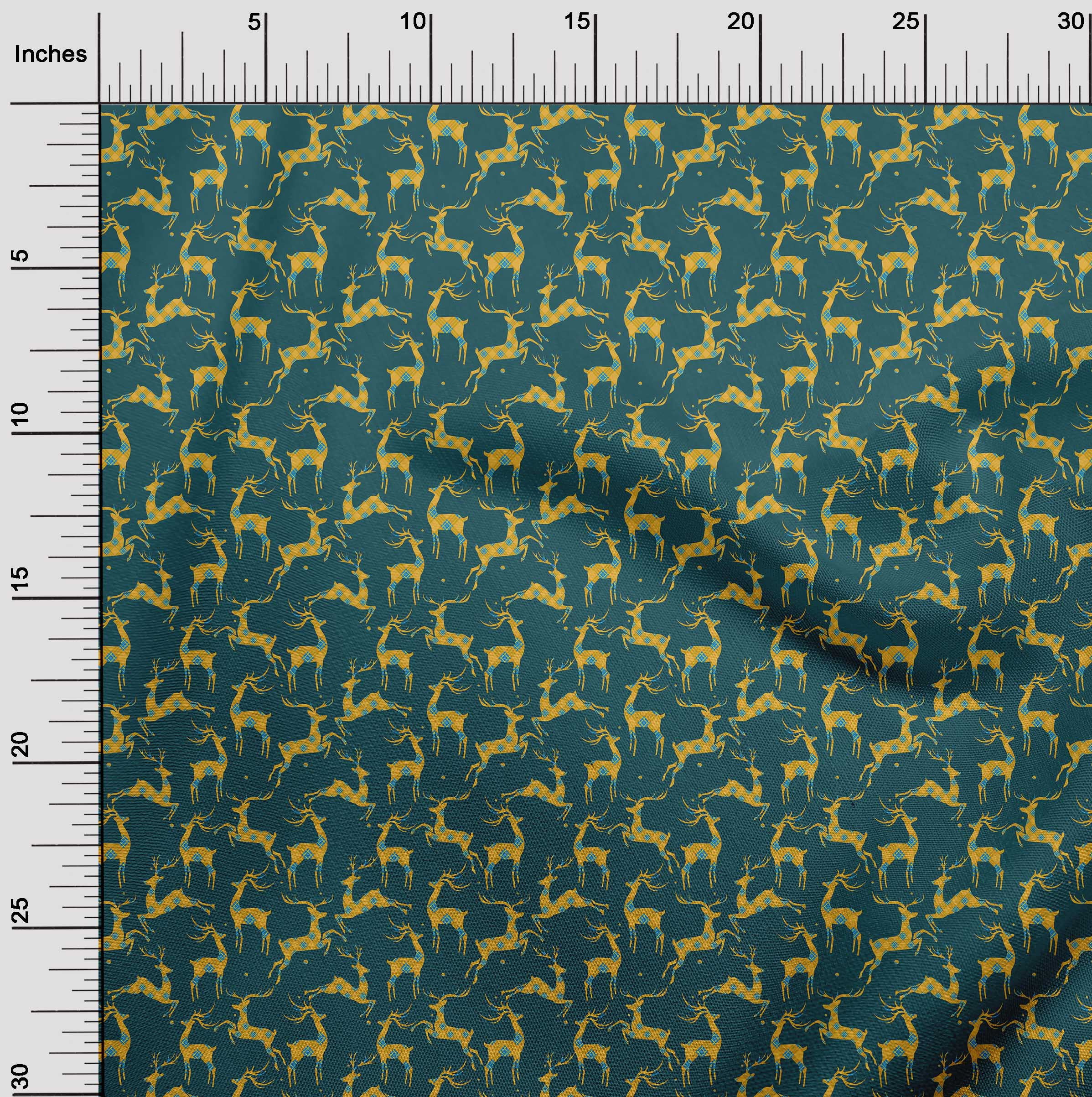 oneOone Cotton Jersey Teal Green Fabric Christmas Reindeer Lumberjack Dress Material Fabric Print Fabric By The Yard 58 Inch Wide