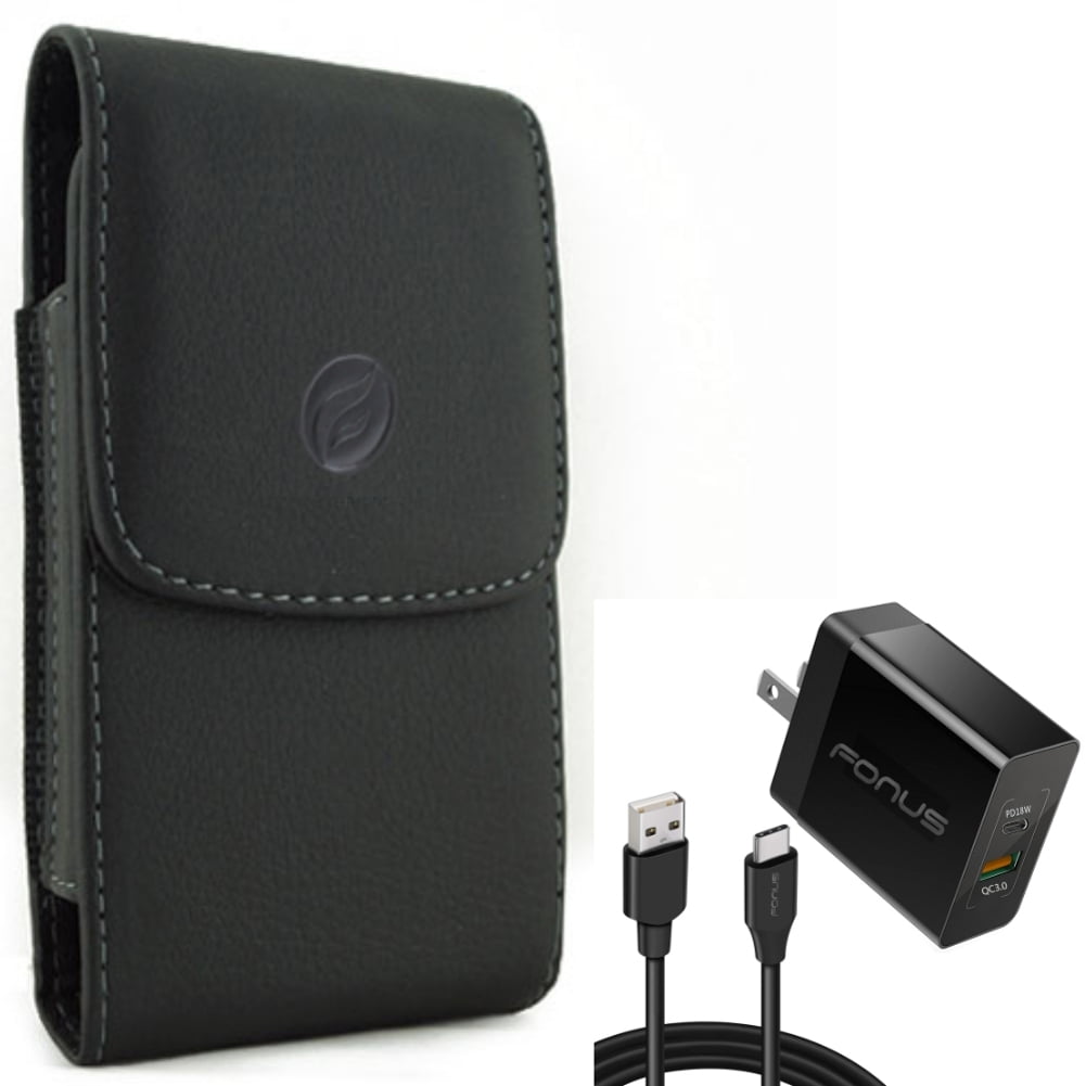 Case Belt Clip & 36W PD Home Charger for Samsung Galaxy S24 Ultra - Leather Holster Cover Pouch, Fast Type-C 6ft Long Cable USB-C Power Cord for Galaxy S24 Ultra