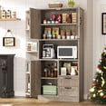 thumbnail image 7 of Walsunny Pantry Cabinets with Microwave Shelf Coffee Bar Counter Top 4 Corner Shelves 3 Doors 2 Drawers 60.4" Kitchen Pantry Storage Cabinet Buffet Sideboard Hutch Cupboard Freestanding Gray, 7 of 7