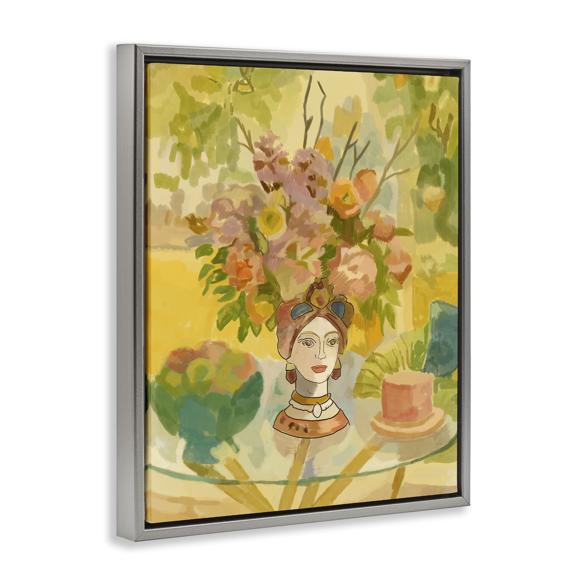 Stupell Industries Flower Head Vase Gray Framed Floater Canvas Wall Art, design by Amelia Noyes