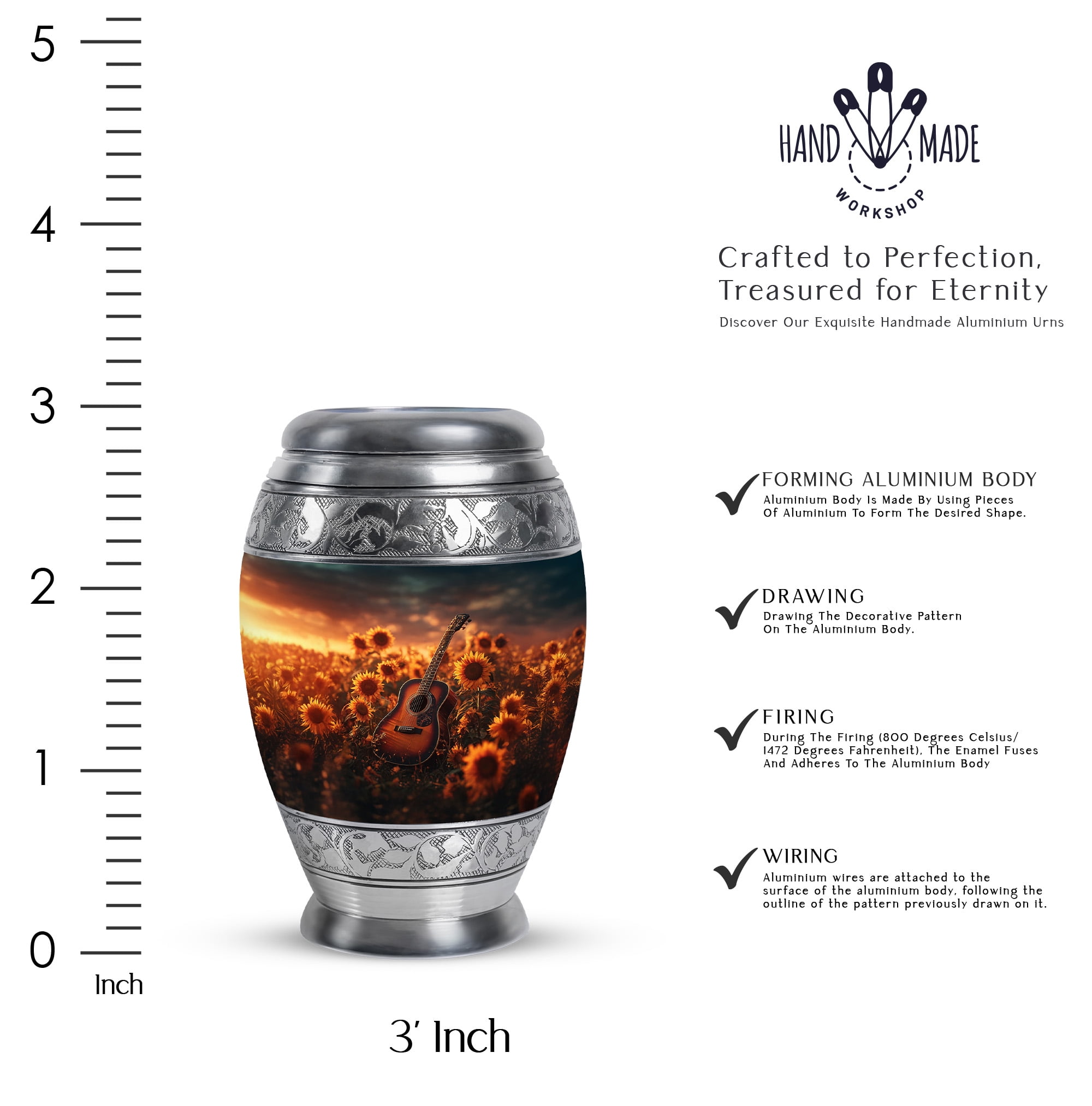 MUKTIVE Guitar Keepsake Cremation Urns for Human Ashes Male & Female - Sunflowers Small Funeral Urns for Adult Ashes Men Women - Cremated Remains Containers - Memorial Gift for Loss of Dad (3 Inch)