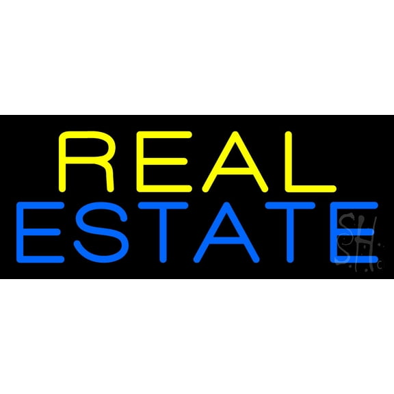 Real Estate LED Neon Sign 6 x 15 - inches, Black Square Cut Acrylic Backing, with Dimmer - Bright and Premium built indoor LED Neon Sign for office, and stroefront