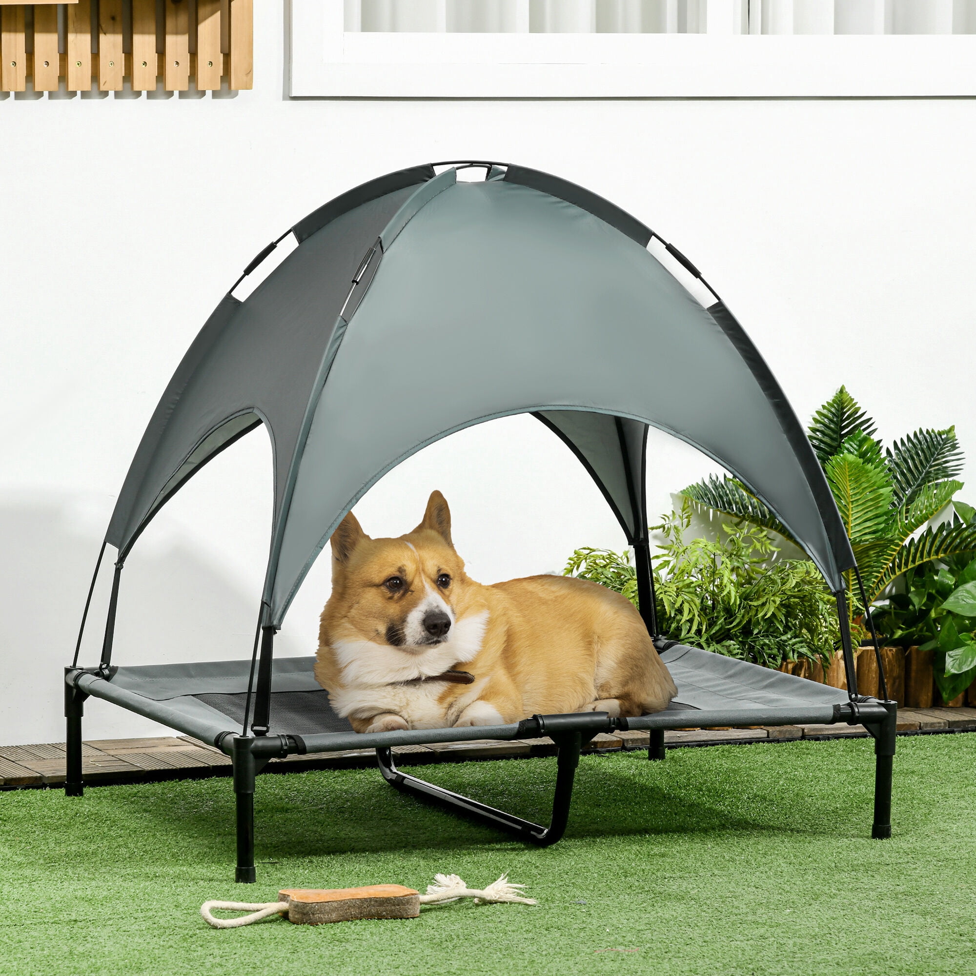 Orthopedic Dog Bed, PawHut Elevated Portable Dog Cot Pet Bed with UV Protection Canopy Shade, 36 inch, Gray, Gray Dog Bed,Metal Cat Bed, Pet Supplies Pet Beds & Furniture
