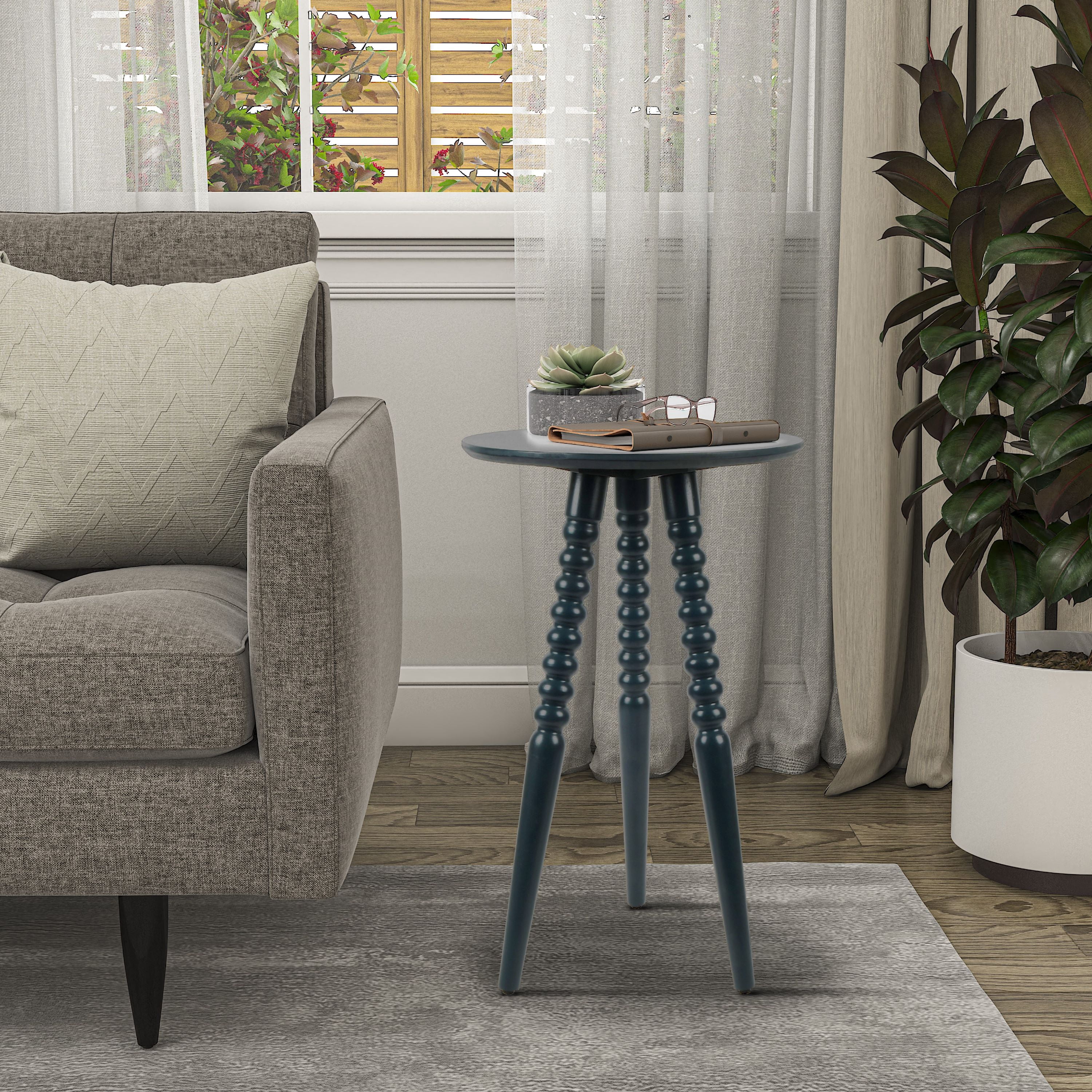 Décor Therapy Silverwood Allison Compact Round Accent Table with Turned Legs, Navy