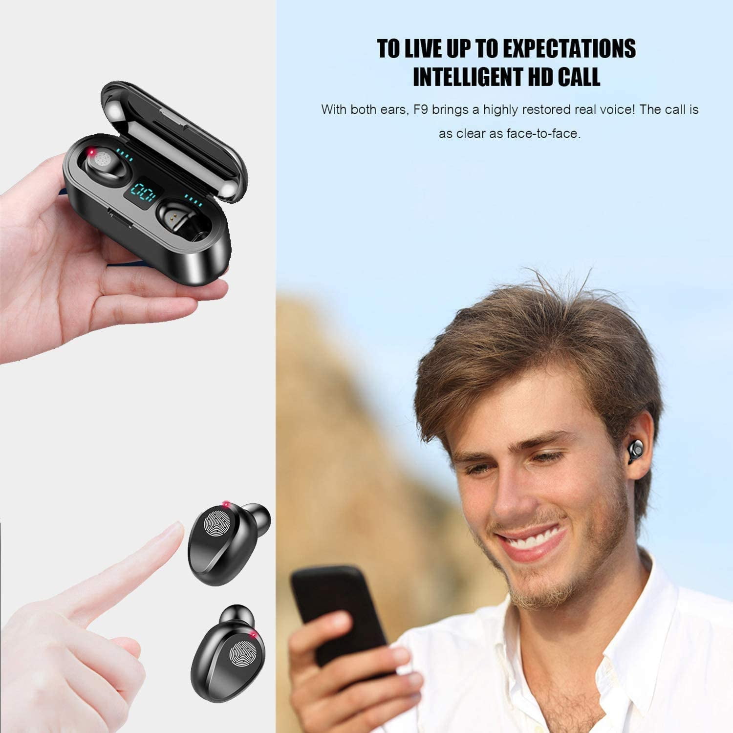 True Wireless Earbuds,Bluetooth 5.0 Headphones with Charging Case LED Battery Display,TWS Stereo Noise Cancelling IPX7 Waterproof in-Ear Built-in Mic Earphones,Deep Bass Headset for Sports