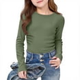 thumbnail image 2 of UQJfacai Girls Long Sleeve Shirts Ruched Side Slim Fit Tops Summer Ribbed Knit Casual Crewneck Basic Tee Shirt 5-16 Years, 2 of 8
