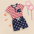 thumbnail image 4 of Douhoow Baby Boys 4th of July Outfit Short Sleeve Striped Tops Elastic Waist Star Print Shorts Toddler Independence Day Outfits, 4 of 9