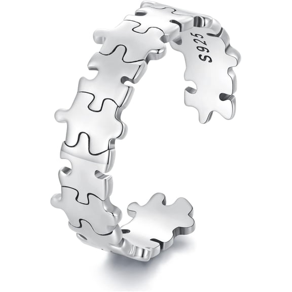 Fashion Jigsaw Puzzle Open Statement Ring 925 Sterling Silver Adjustable Minimalist Finger Band Toe Rings Eternity Promise Rings Engagement Band Jewelry Gifts for Women