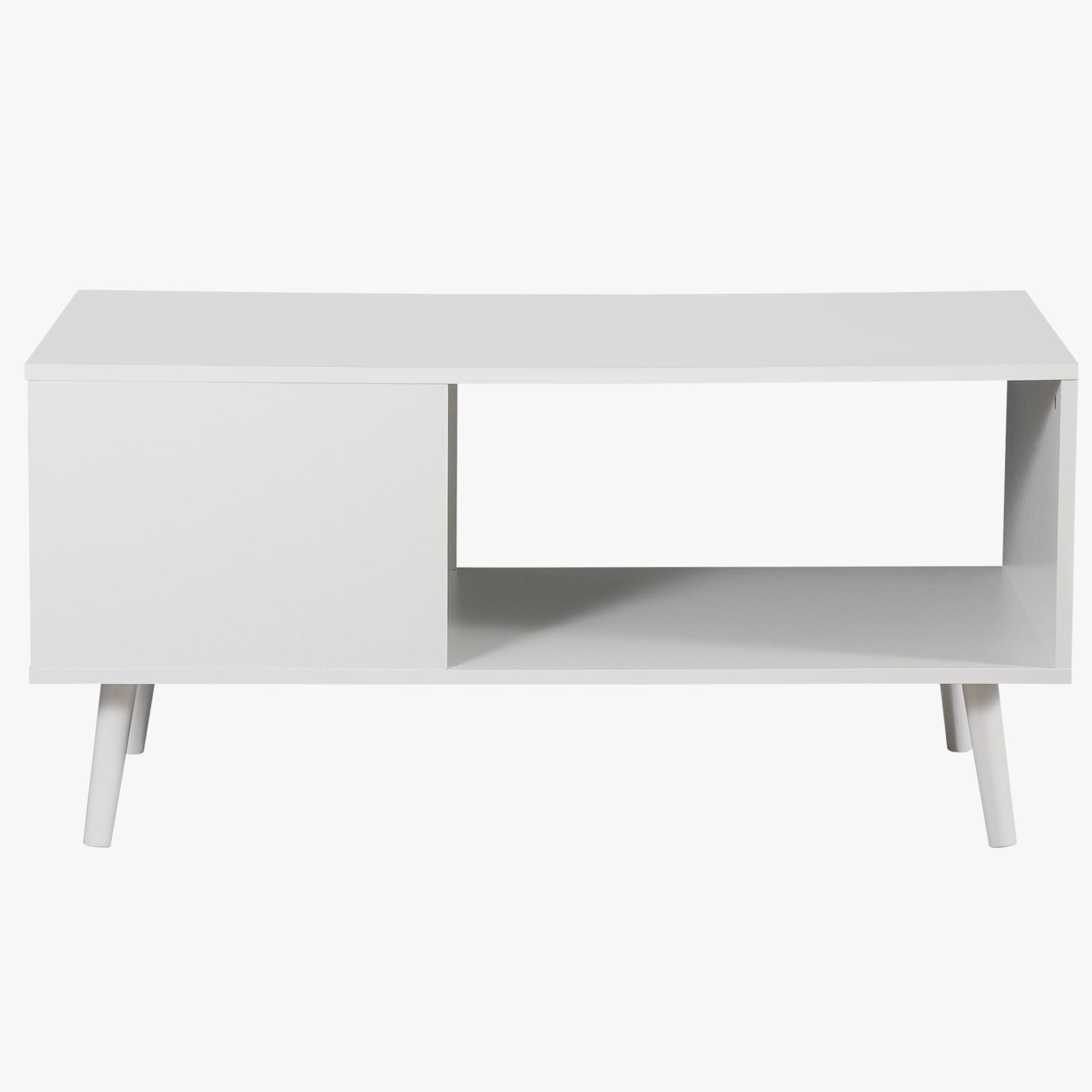 ZENY Wood Frame Mid Century Coffee Table with Open Storage Shelf Living Room TV Table, White