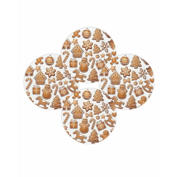 Christmas Round Placemats Set of 4 Gingerbread Man Place Mats Washable Woven Placemat Snowflake Candy Cane Xmas Tree Balls Circle Braided Table Mat for Kitchen Dining Table Party Home Decor 15 Inch