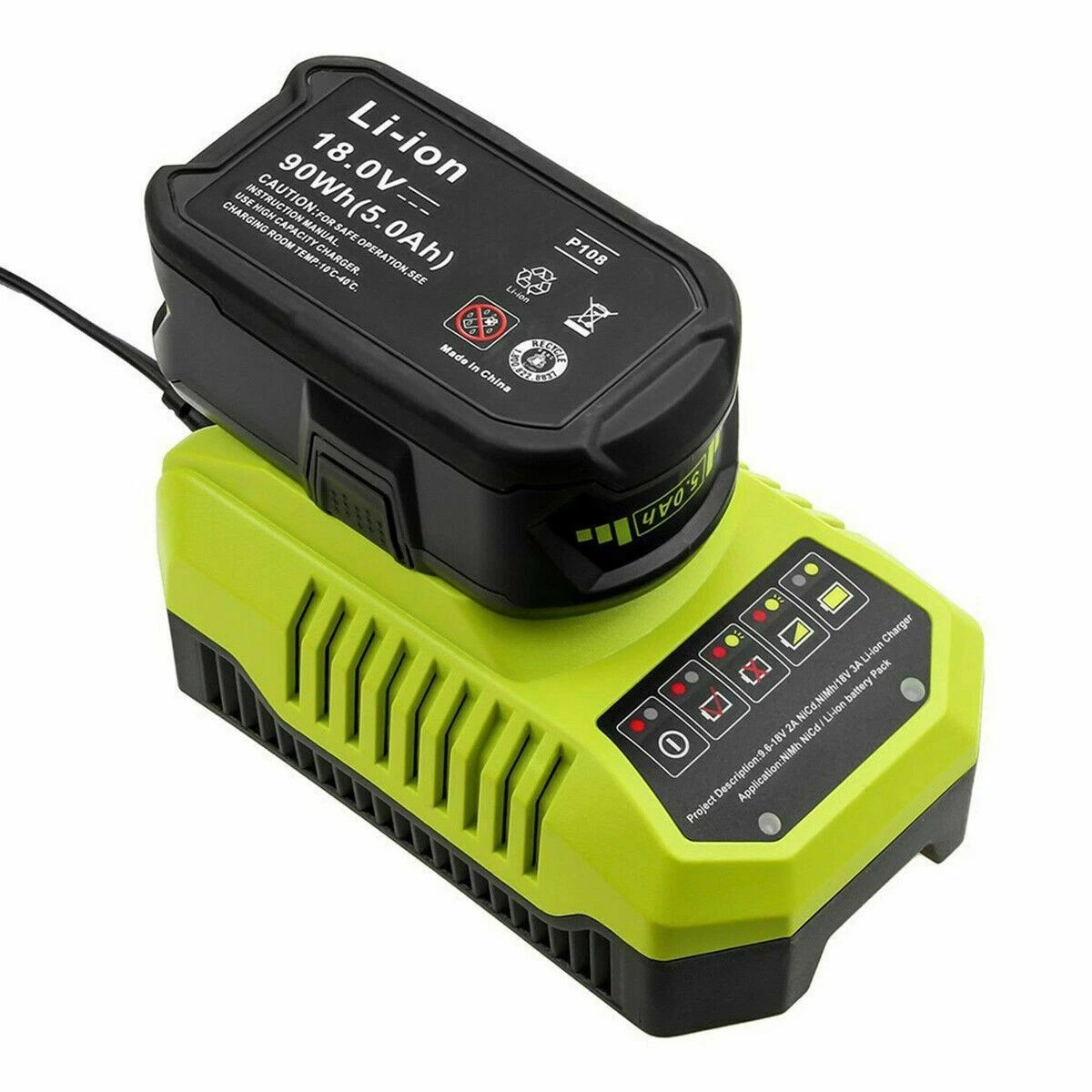 US Plug 18V P117 Fast Charger for Ryobi ONE+ Plus P108 Li-ion Ni-MH Ni-CD Battery P107 P104