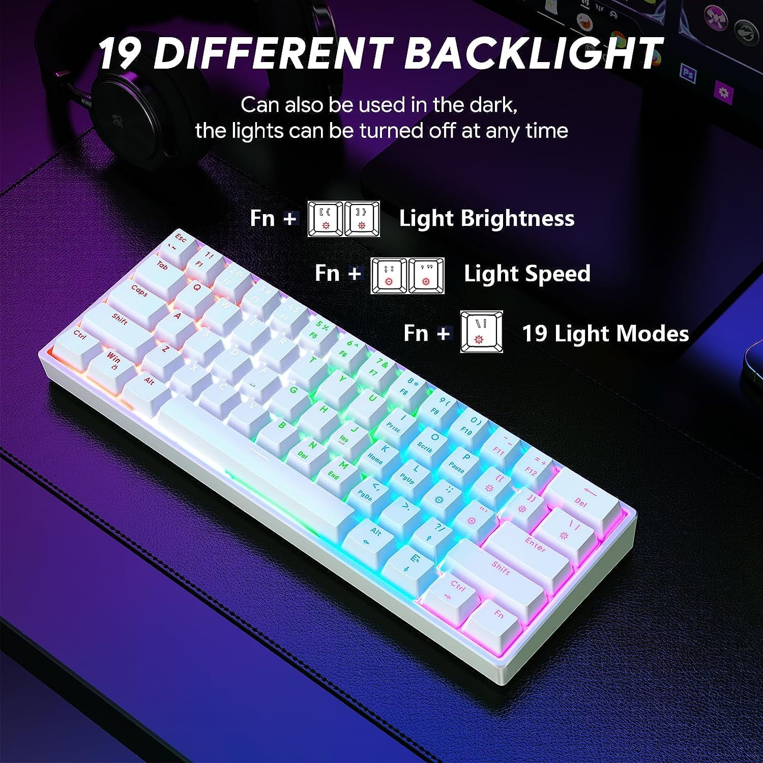 TECURS Mechanical Gaming Keyboard RGB Backlit, Type C Wired 61