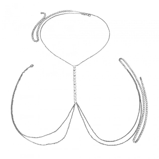 Cadena para sujetador, cadena corporal, moderna, multicapa, para bikini, cintura, gargantilla larga, cadena para ropa interior Plata