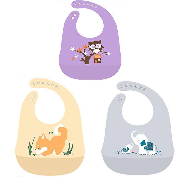 Baberos de silicona para bebés con recogedor de alimentos (juego de 3) - Baberos duraderos y ajustables - Baberos de silicona para bebés y niñas - Baberos de silicona para bebés con bolsa