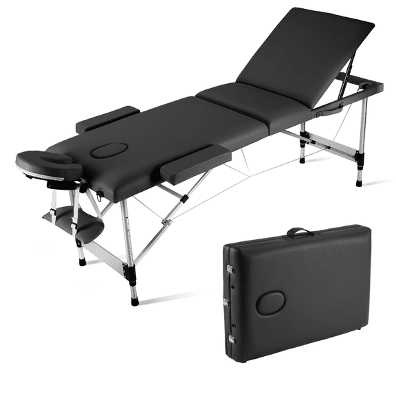 Careboda 3-Section Professional Massage Table, Adjustable Folding with Aluminum Legs, Carrying Bag for Salon Lash Treatments, Maximum weight capacity 595lbs, Black
