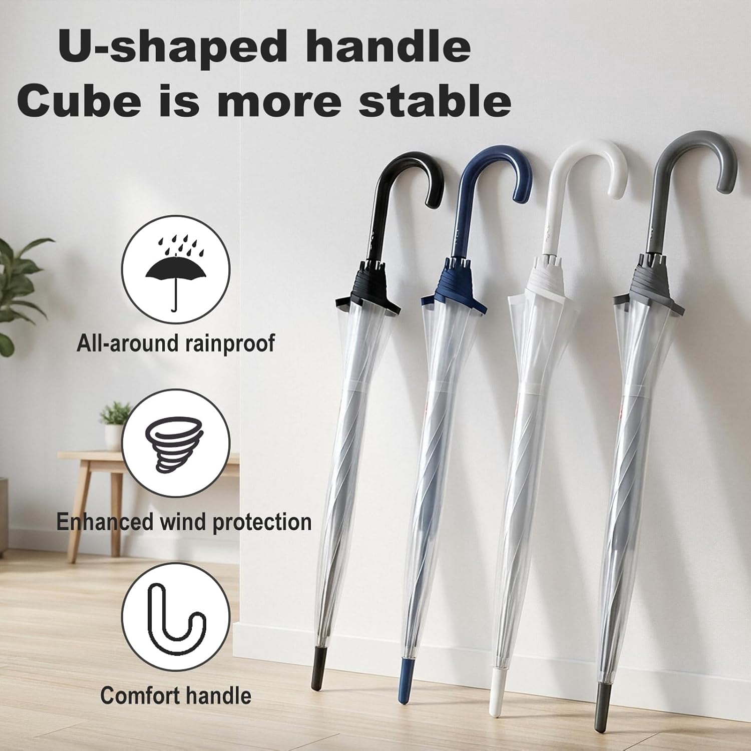 Clear Dome Umbrella with White Handle, Transparent Bubble Umbrella for Adults, Long Handle, 2 Pack