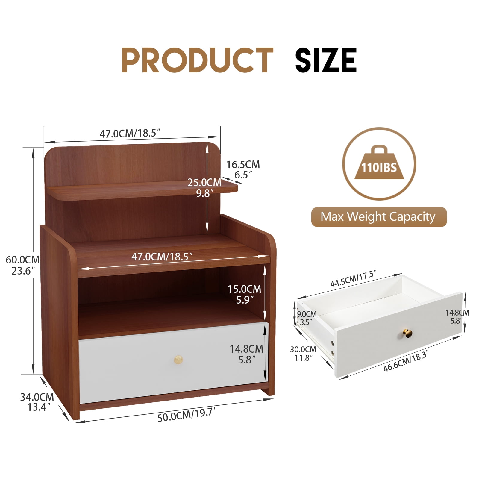 Kadyn Modern 24" Nightstand, Nightstand Side Table with Drawer, Night Table for Bedroom,Brown