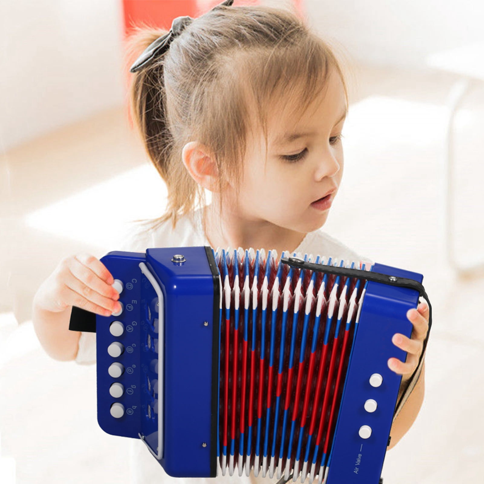 Small Accordion Educational Small Accordion Toy 7 Keys 2 Bass for Music Lovers Black Red Blue Kindergarten School Family