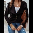 thumbnail image 4 of Chaqueta Corta de Larga con Solapa para Mujer, Otoño-Invierno, Color Liso, con Botones de Piel de Ciervo Negro M, 4 of 7