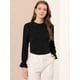 thumbnail image 2 of Allegra K Women's Peter Pan Collar Tops Elegant Contrast Panel Work Button Down Shirt Black M, 2 of 6