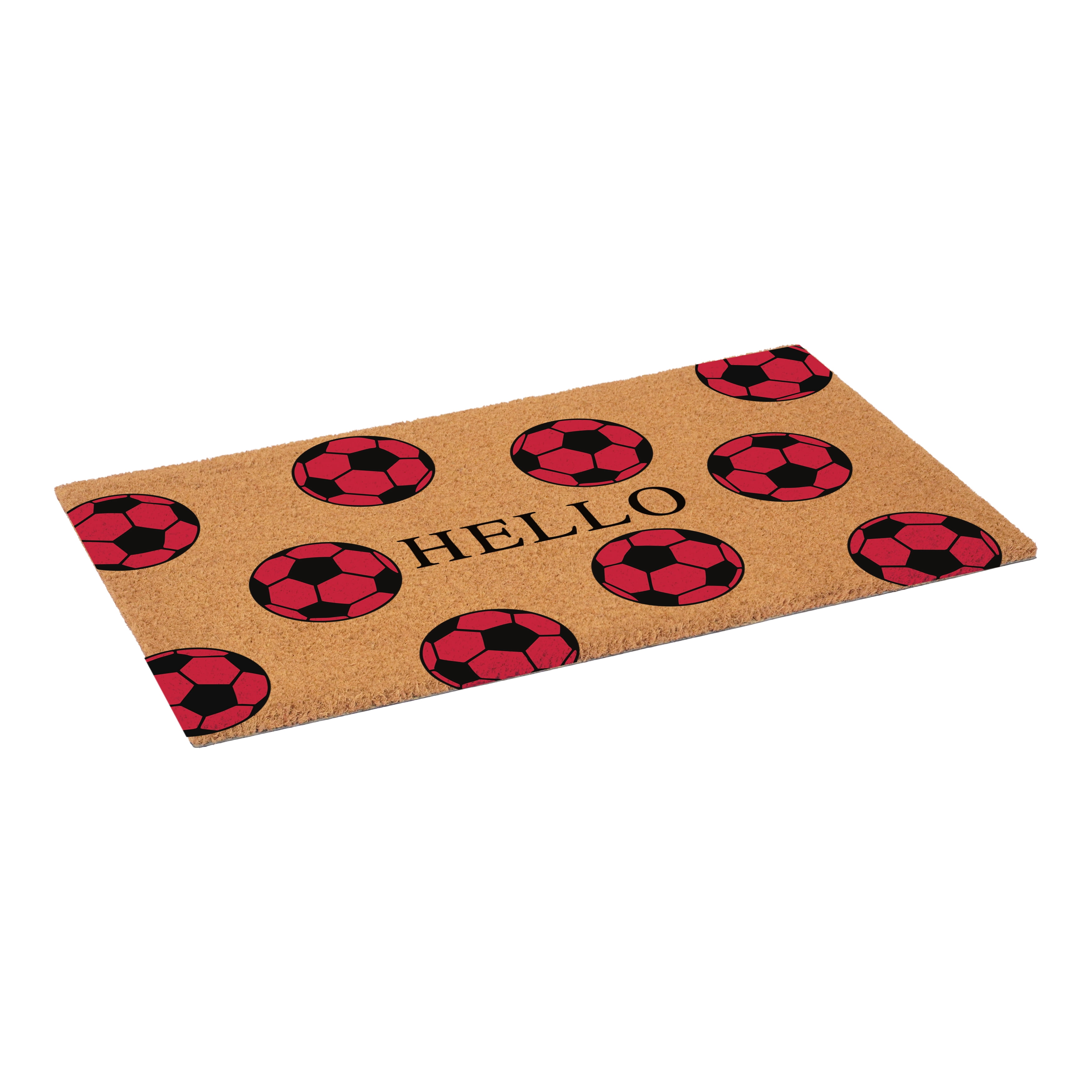 Calloway Mills 116361729 Soccer Hello Doormat, 17" x 29", Black/Red