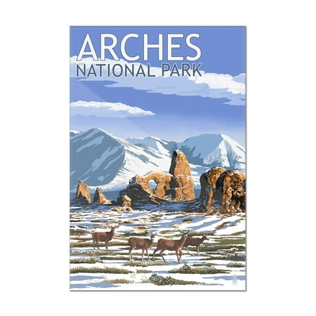 Arches National Park, Utah - Turret Arch in Winter - Lantern Press Artwork (8x12 Acrylic Wall Art Gallery