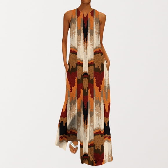 Sexy Sundresses for Women Fashion V-Neck Sleeveless Summer Evening Party Printing Ladies Pocket Vest Long Dress Western Dresses To Wear With Boots on Clearance