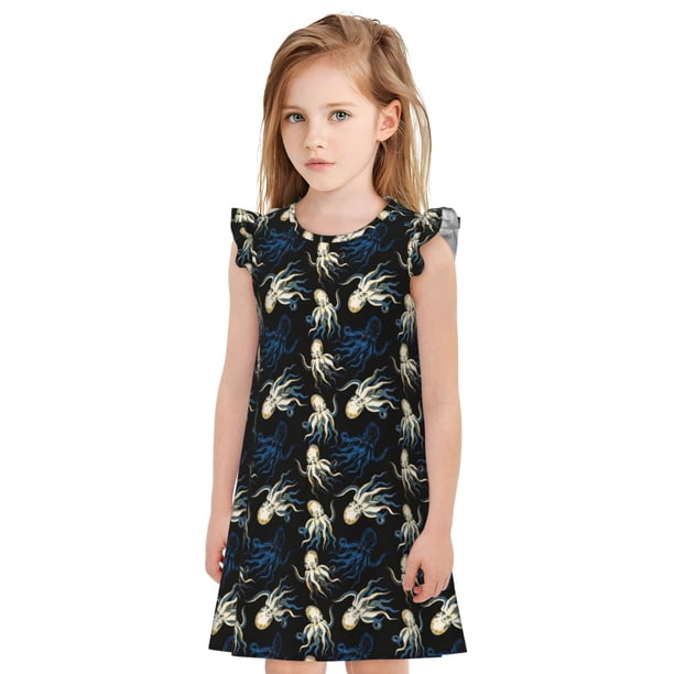 Balery Octopus 1 Camisón de princesa para niñas, pijama de algodón con mangas abullonadas, suave y bonito.-Large