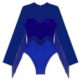 thumbnail image 5 of Doomiva Women Sequin Latin Dance Leotard Tassel Long Sleeve Dance Bodysuit Gymnastic Dancewear Blue 3XL, 5 of 7
