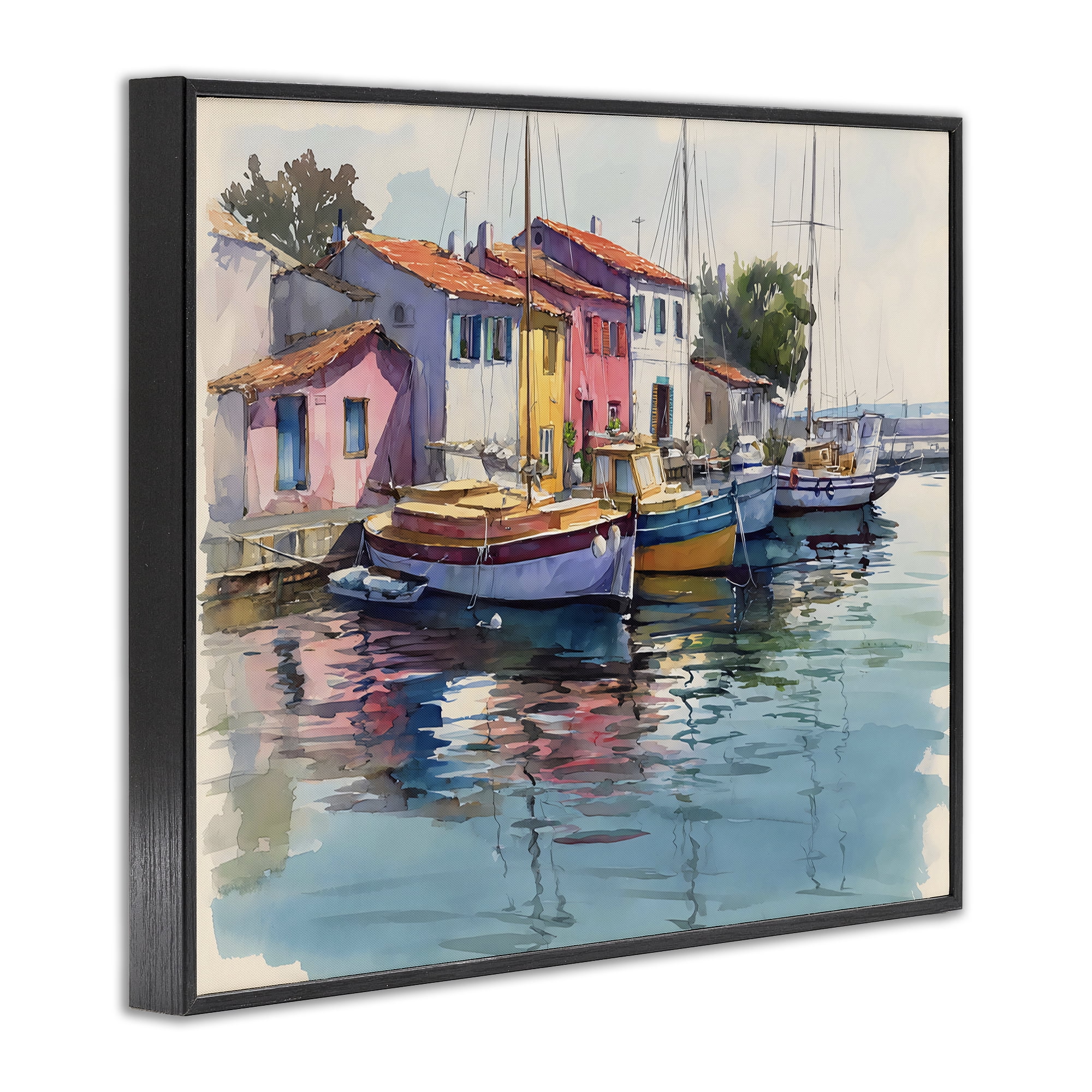 Stupell Industries Colorful Docks Harbor Black Framed Giclee Art, design by Franklyn Gregory
