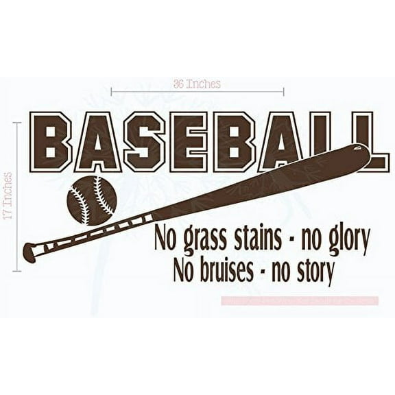 Baseball Quote No Grass Stains No Bruises Sports Wall Decals Stickers, 36x17-Inch, Chocolate Brown