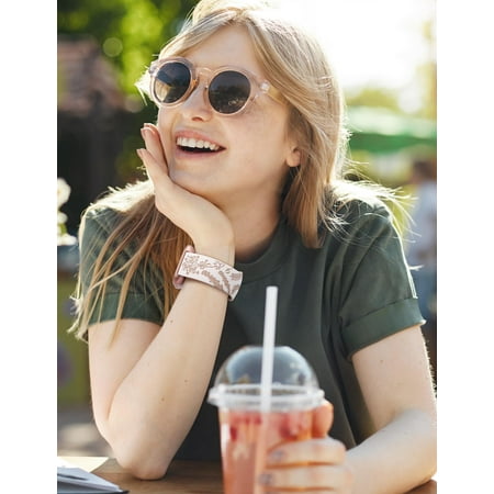 Wearlizer 2 Packs Floral Engraved Band Compatible with Versa 2 Bands for Women, Two-Tone Flower Soft Silicone Sport Strap for Versa/Versa 2/Versa Lite/Versa SE Smart Watch