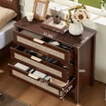 thumbnail image 2 of LEYAOYAO 31.5" Wide Rattan 3-Drawer Nightstand, Boho Walnut Bedside Table with Storage, Tall End Table Dresser for Bedroom, Living Room, Hallway, 2 of 5