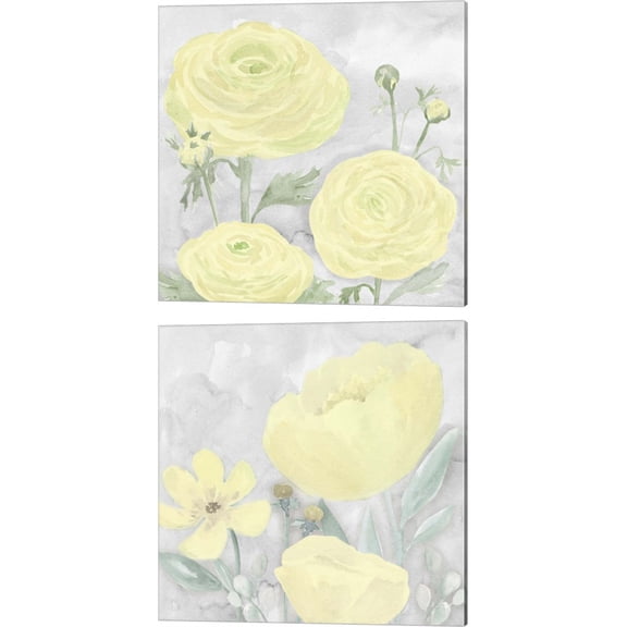 Great Art Now Peaceful Repose Gray & Yellow by Tara Reed 2 Piece Canvas Art Set Each 14W x 14H
