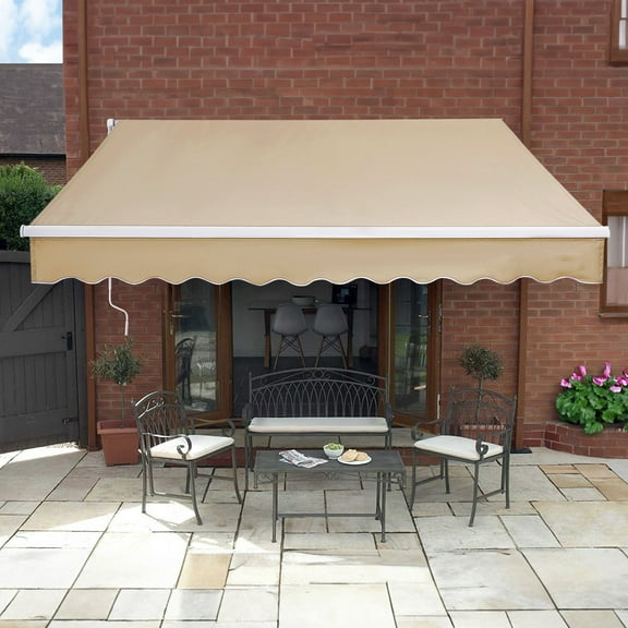 KFFKFF Patio Awning Retractable 8' x 7' Awning Sunshade Shelter with Crank Handle