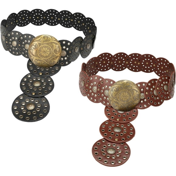 Reliable 2 Pcs Western Wide Disc Belt for Women Hollow Disc Belt Boho Waist Belts Vintage Western Leather 42.52 inch to enhance your experience
