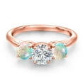 thumbnail image 3 of Gem Stone King 18K Rose Gold Plated Silver Lab Grown Diamond and Simulated White Opal Engagement Ring for Women | 1.74 Cttw | Round 6MM | Gemstone April Birthstone | Size 9, 3 of 6