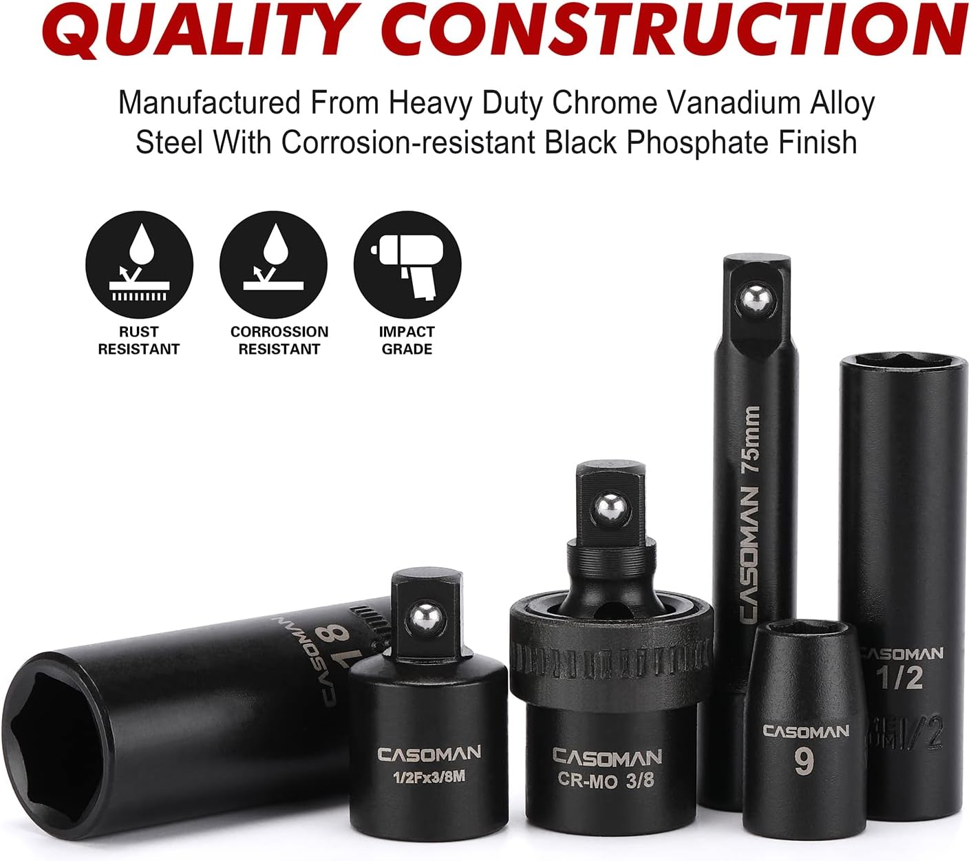 CASOMAN 3/8" Drive Impact Socket Set, 49-Piece SAE & Metric photo 6