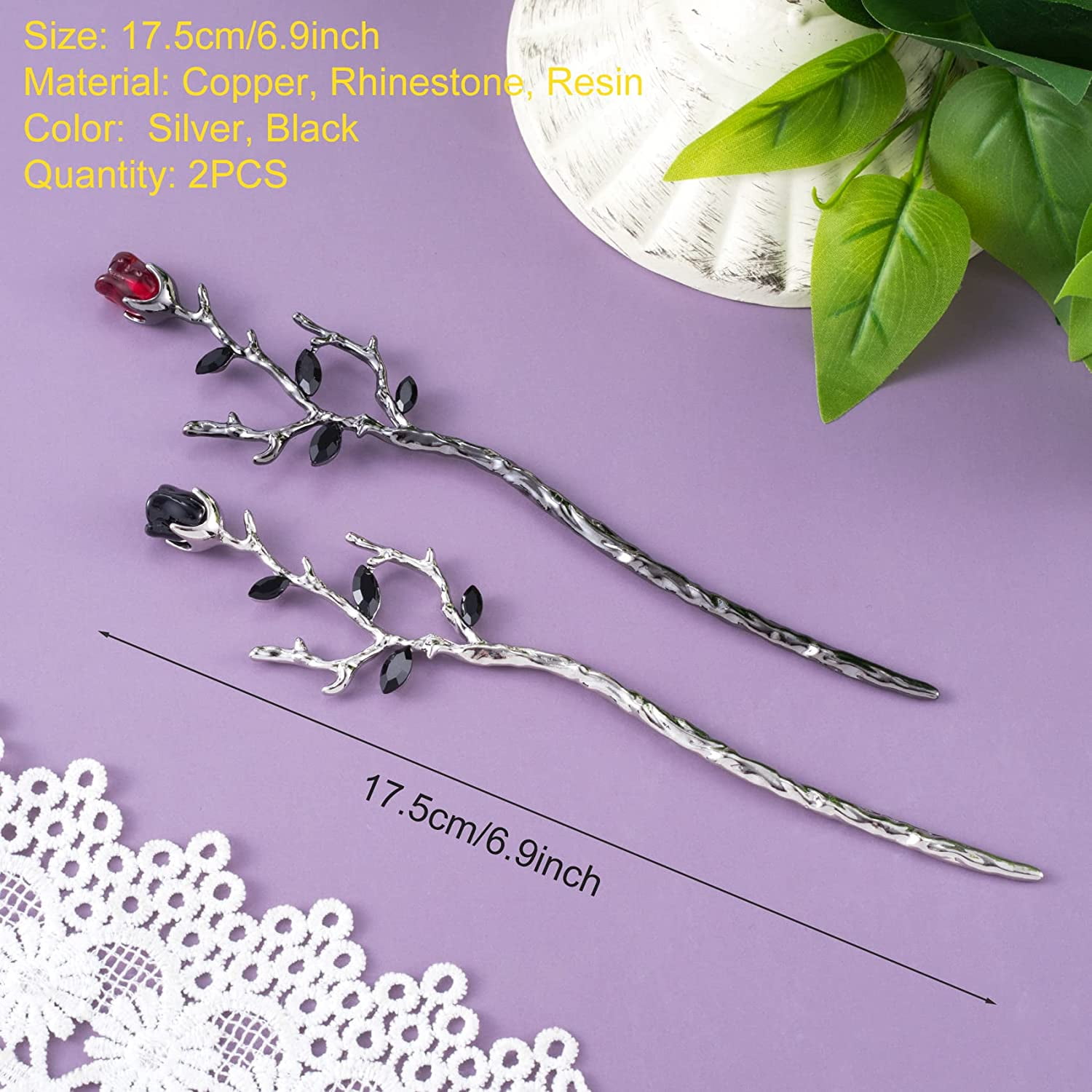 Yitexin 5 Colors Chinese Traditional Flower Hair Sticks, Retro Glitter Rhinestone Hairpin, Elegant Flower Hair Chopsticks Hair Pin Chignon with Tassel