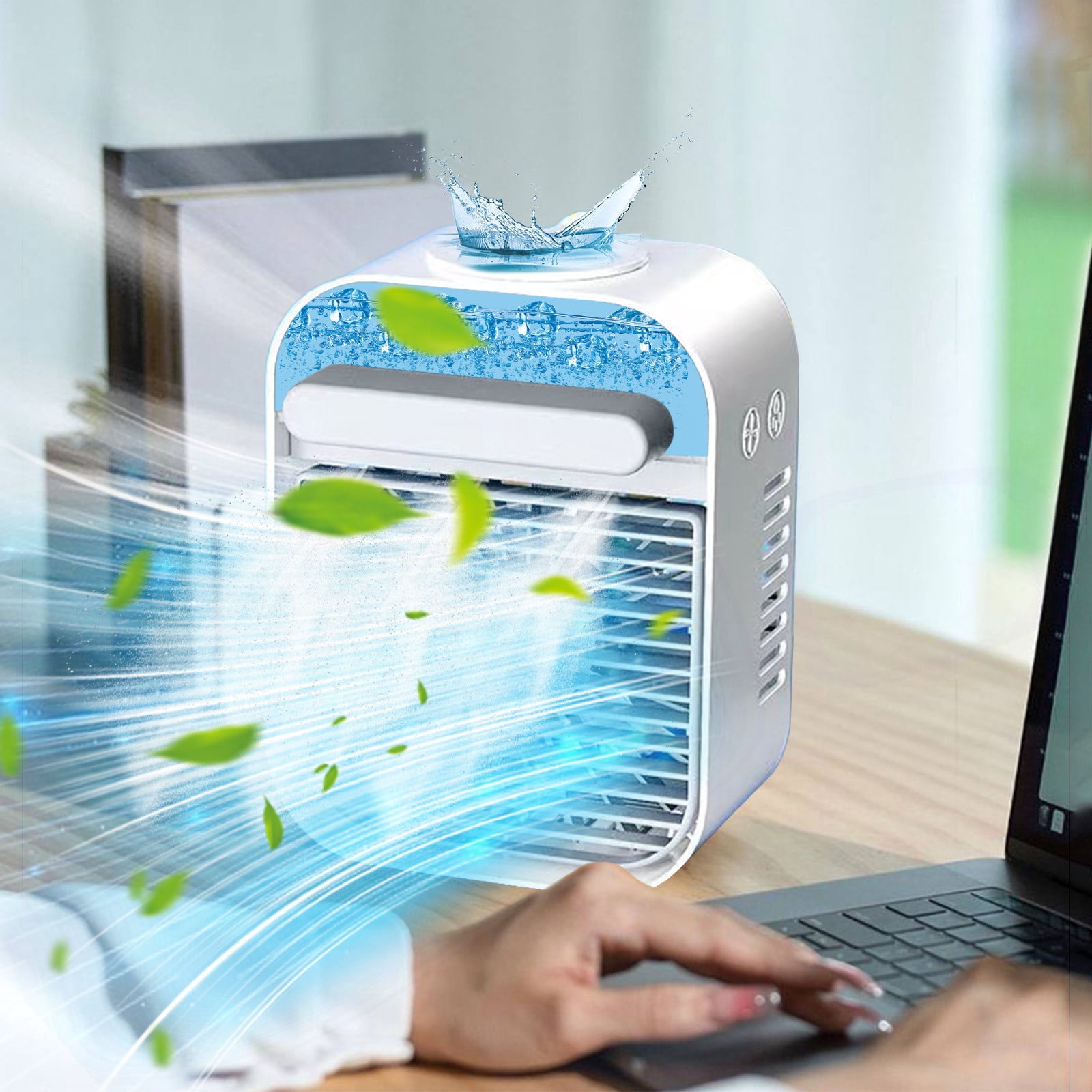 Evaporative Air Cooler, 3-IN-1 Swamp Cooler with Water Tank, Portable Cooling Fan, USB Charging Spray Cool Humidification Desktop Fan for Indoor, Home, Office, Kitchen, Bedroom