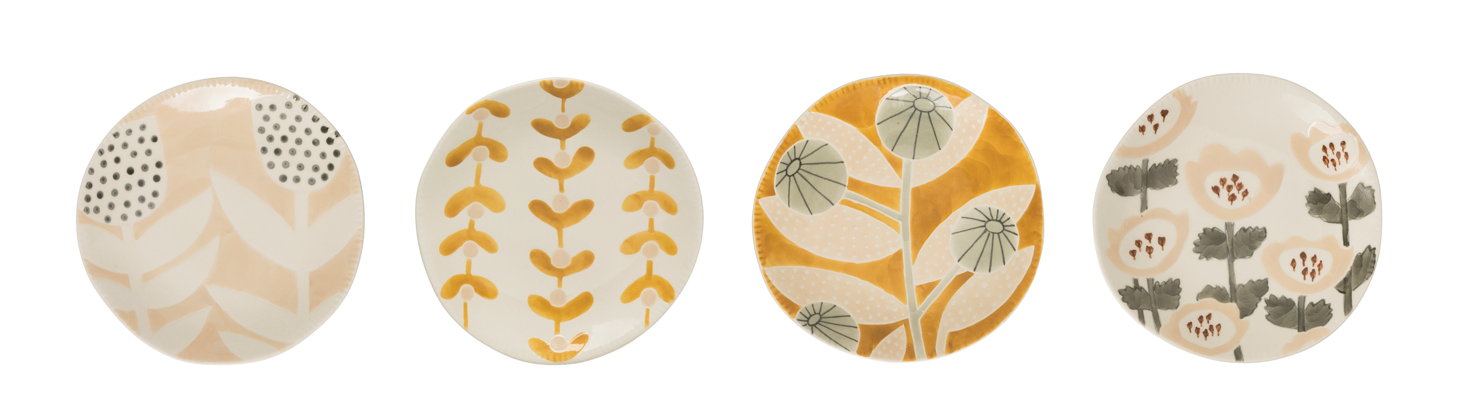 Creative CoOp HandPainted Stoneware Plate with Floral Pattern (Set of