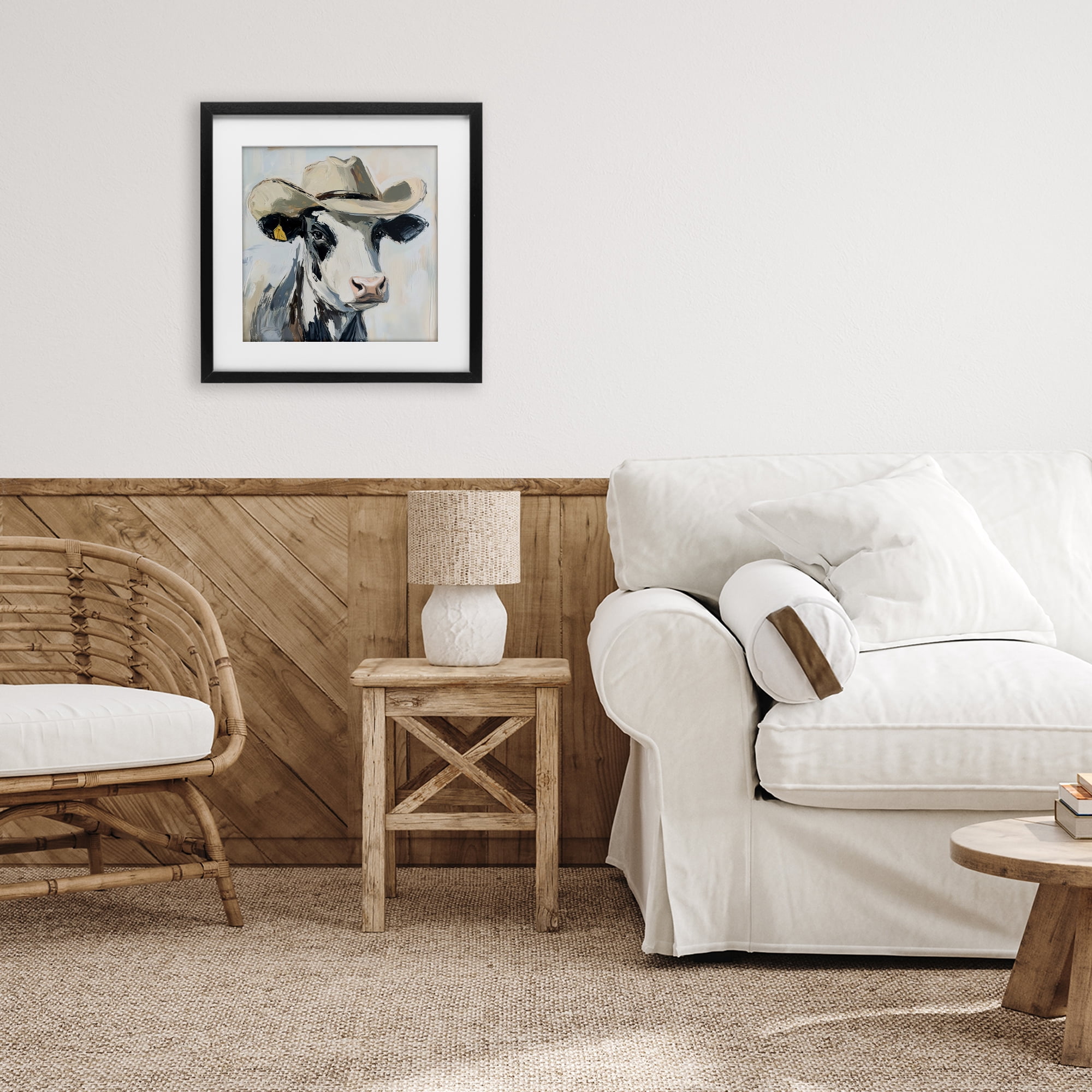 Stupell Industries Cowboy Carl Cow Black Framed Print Under Glass, design by Tina LeCour