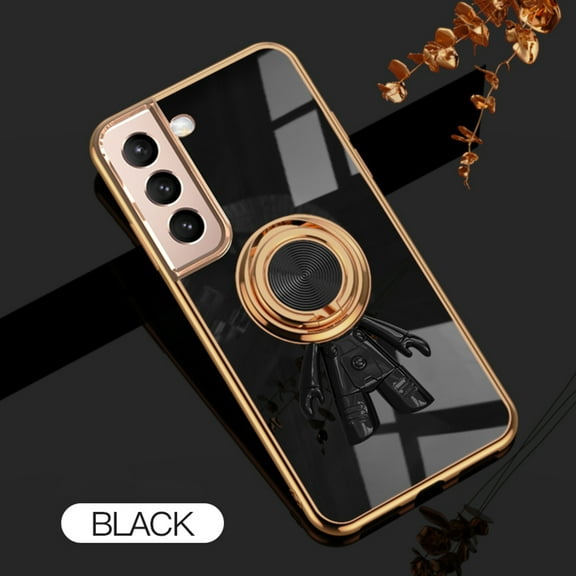 Nalacover for Samsung Galaxy S22 Plus Slim Case,Cute Cartoon 6D Plating Astronaut Hidden Magnetic Ring Kickstand Soft TPU Shockproof Corner Protection Drop Proof Edge Bumper Cover.Black