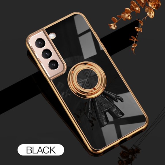 Nalacover for Samsung Galaxy S22 Plus Slim Case,Cute Cartoon 6D Plating Astronaut Hidden Magnetic Ring Kickstand Soft TPU Shockproof Corner Protection Drop Proof Edge Bumper Cover.Black