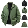 thumbnail image 2 of ZCFZJW Men's Windproof Bomber Jacket Lightweight Full Zip up Long Sleeve Stand Collar Windbreaker Outdoor Golf Fashion Coat with Multi-Pockets Army Green XXXXL, 2 of 9