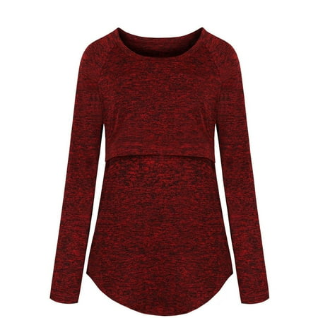 

Egmy Women Maternity Nursing Clothes Long Sleeve Round Neck Breastfeeding Tops